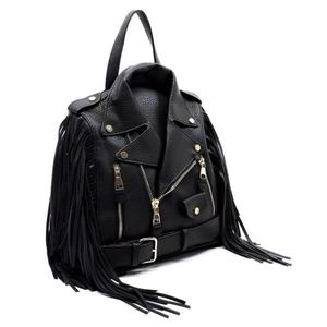Moto Jacket Design Vegan Leather Fringed Fashion Backpack